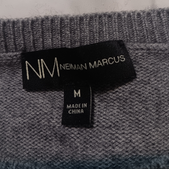 Neiman Marcus Sweater Men Wool-Cashmere Blend Black/Gray SzM Crew Neck Classic - Picture 3 of 9